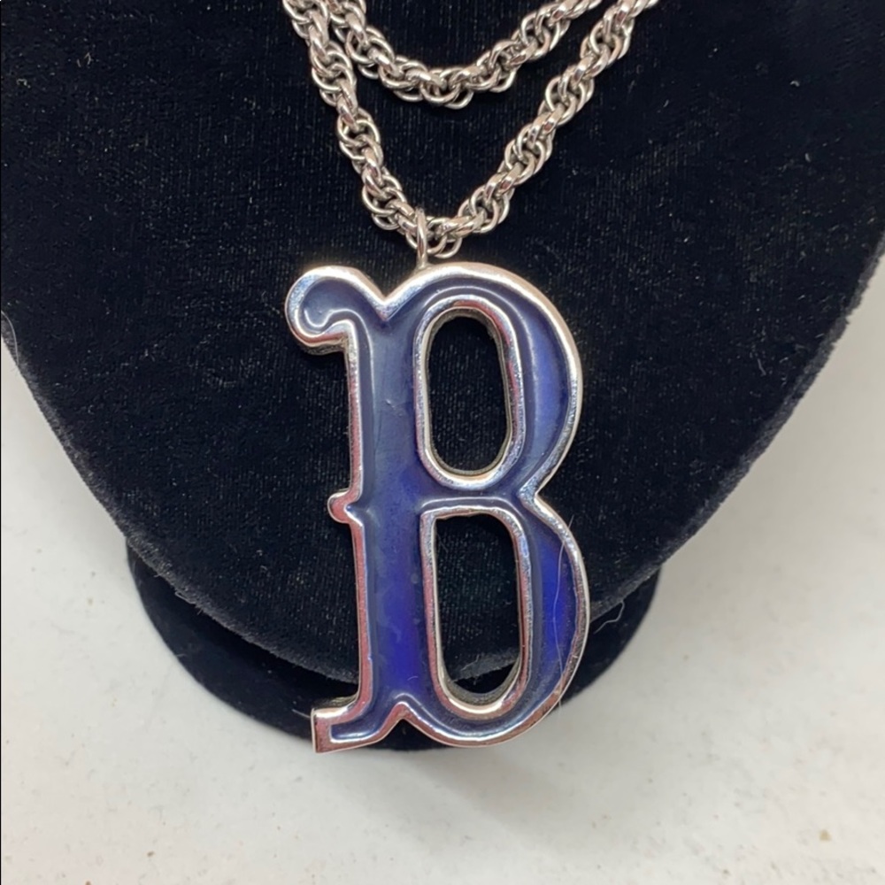 Vintage Les Bernard silver & enamel ‘B’ necklace